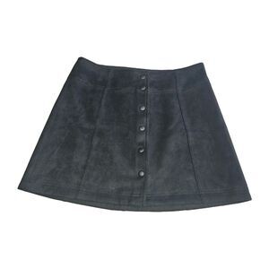 GAP Black Faux Suede Mini Skirt Button Front Size 10 Y2k Whimsigoth